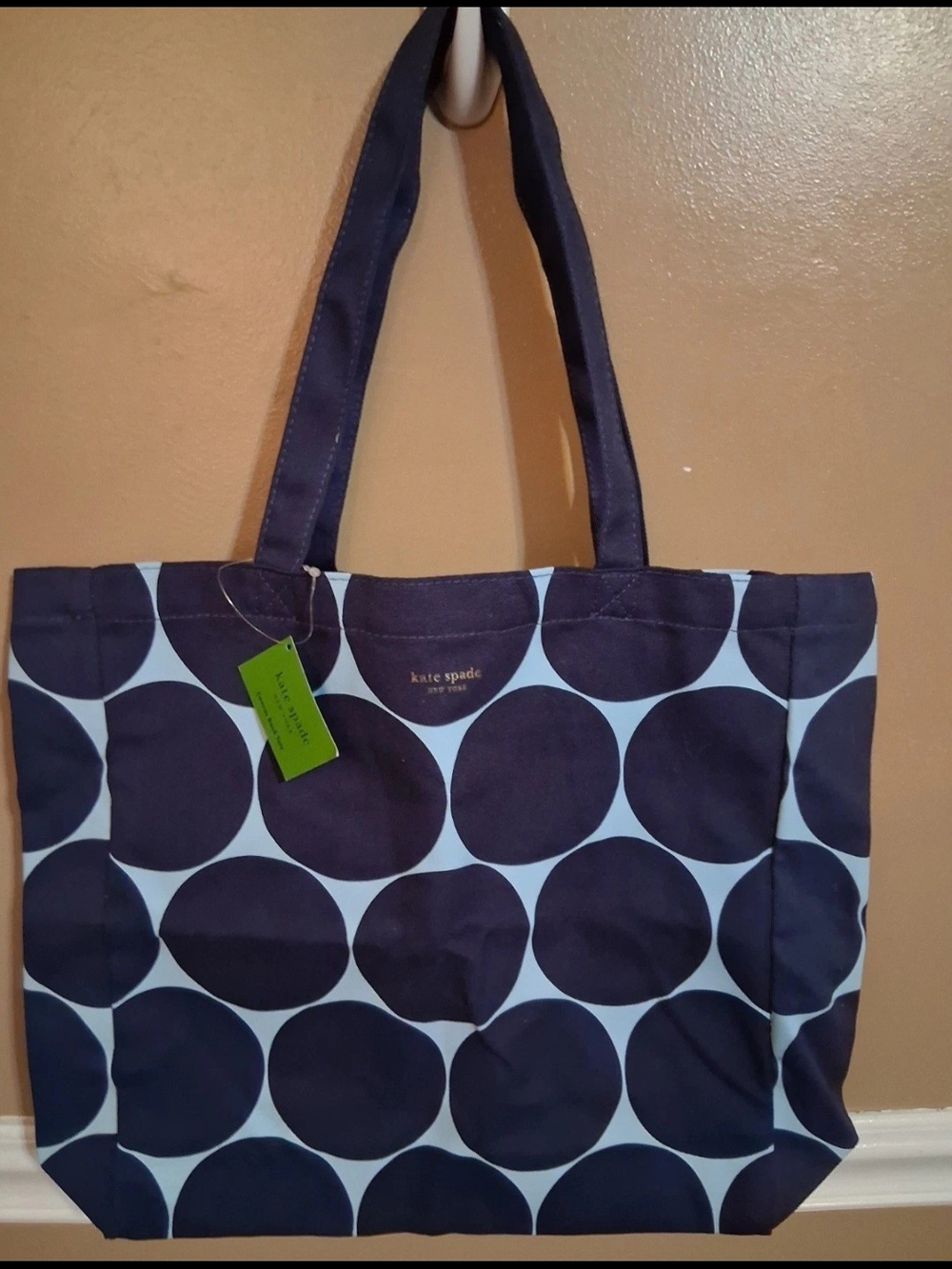 Kate Spade Blue Joy Polka Dot Shopping Tote Bag 13.5" X 16.5" NEW